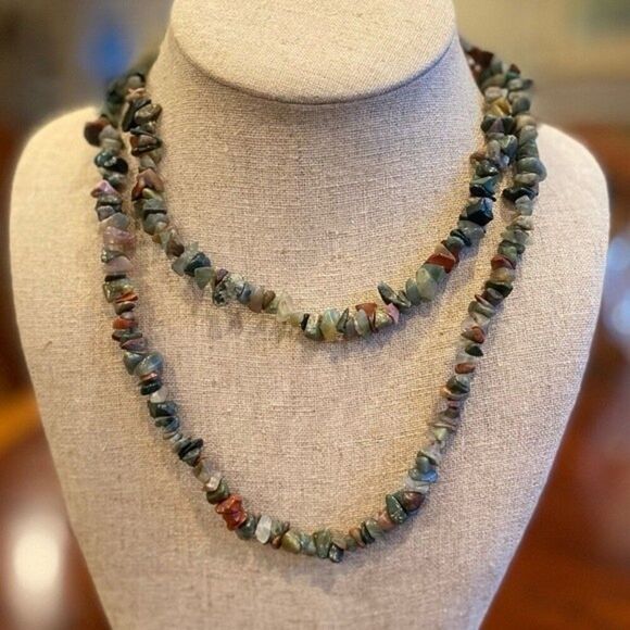 Multi Earth Tone Agate Endless Necklace 35” Long - Picture 3 of 3
